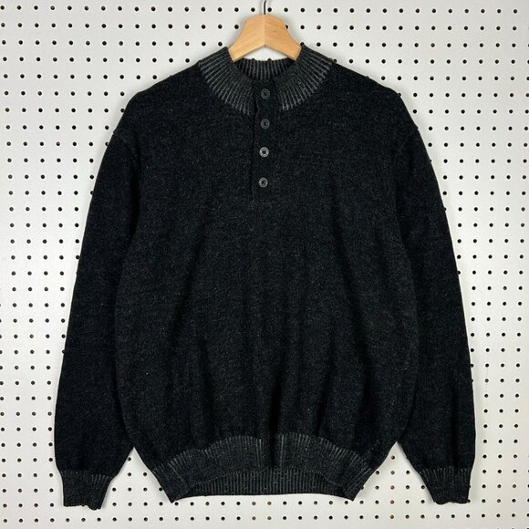 Johnnie O Merino Wool Black Sweater Henley Men's Large Pullover Casual Tech 100% - Picture 1 of 7